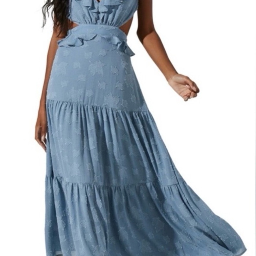 Astr Light Blue Ruffled Maxi Dress